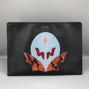 Stella McCartney Super Heros Black Clutch with Light Blue, Orange & Red Appliqué